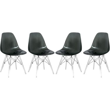 4 LeisureMod Dover Transparent Black Molded Acrylic Base Side Chairs