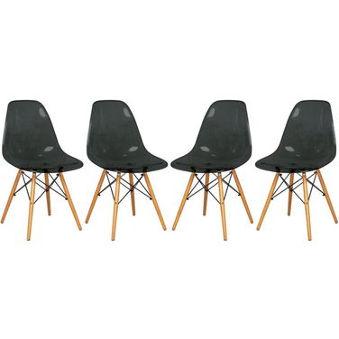 4 LeisureMod Dover Transparent Black Molded Side Chairs