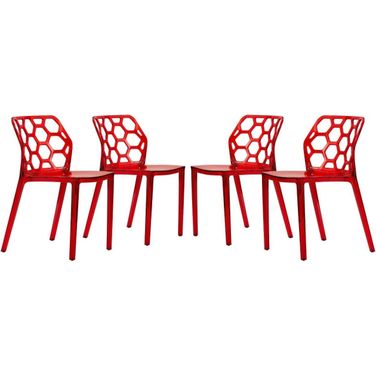 4 LeisureMod Dynamic Transparent Red Dining Chairs