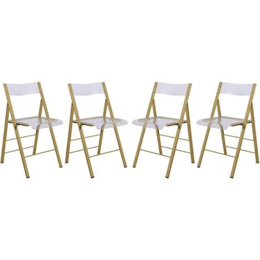 4 LeisureMod Menno Clear Acrylic Gold Base Folding Chairs