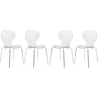 4 LeisureMod Oyster Clear Transparent Side Chairs