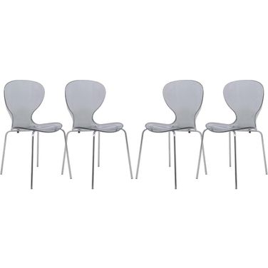 4 LeisureMod Oyster Transparent Black Side Chairs