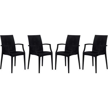 4 LeisureMod Weave Black Mace Indoor Outdoor Arm Chairs