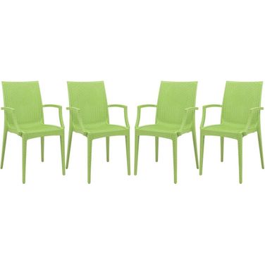 4 LeisureMod Weave Green Mace Indoor Outdoor Arm Chairs