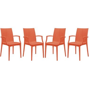 4 LeisureMod Weave Orange Mace Indoor Outdoor Arm Chairs