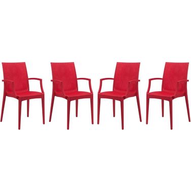4 LeisureMod Weave Red Mace Indoor Outdoor Arm Chairs