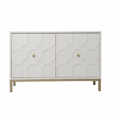 40 Inch Carved Geometric Sideboard with Two Doors In White
