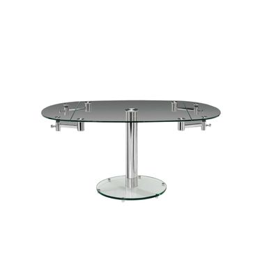 40 Inch Glass and Metal Self-Storing Leaf Motion Extendable Dining Table In Clear and Silver