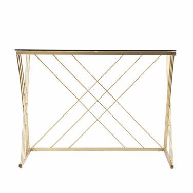 40 Inch Glass Writing Desk In Clear and Gold