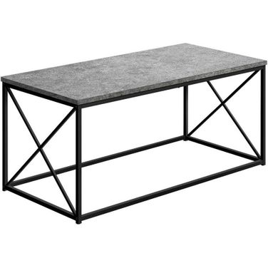 40 Inch Grey Stone-Look And Black Metal Coffee Table