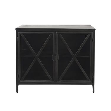40 Inch Iron Sideboard with Two Glass Doors In Black