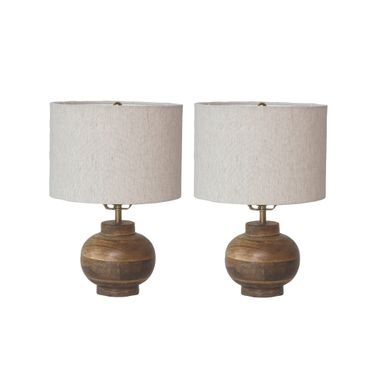 40 Watt Mango Wood Elegance Table Lamp Set Set of 2 In Natural