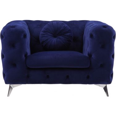41 Inch Fabric Tufted Arm Chair In Blue and Black