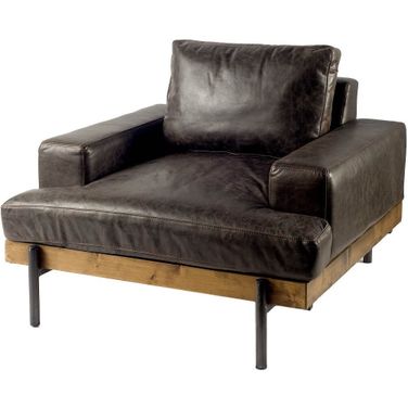 41 Inch Faux Leather Distressed Club Chair In Black