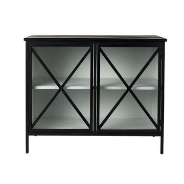 41 Inch Iron Sideboard with Two Glass Doors In Black