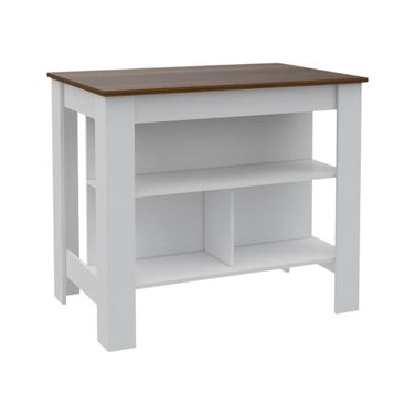 41 Inch Kitchen Island with Storage In White and Brown