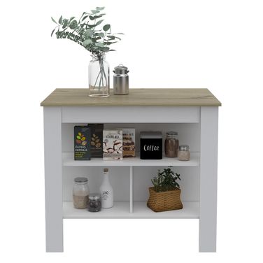 41 Inch Kitchen Island with Storage In White and Brown