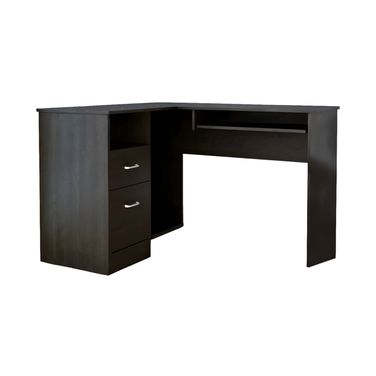 41 Inch L Shape Computer Desk with Two Drawers In Black