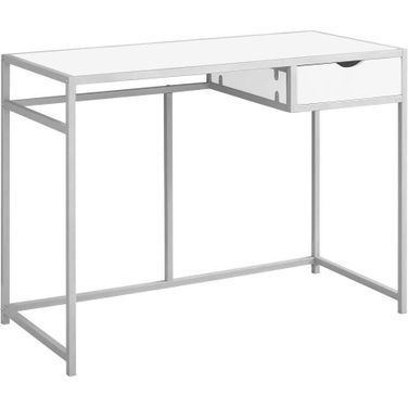 42 Inch Computer Desk In White Silver Metal