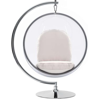 42 Inch Faux Leather Balloon Chair In White and Silver