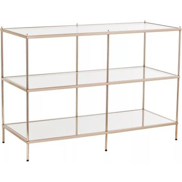 42 Inch Glass Mirrored Frame Console Table with Shelves In Clear and Gold