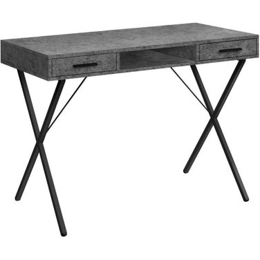 42 Inch Grey Stone-Look And Black Metal Computer Desk