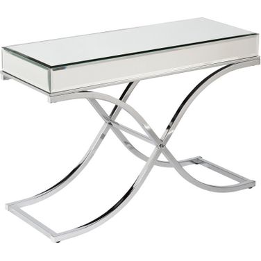 42 Inch Mirrored Glass Cross Leg Console Table In Silver