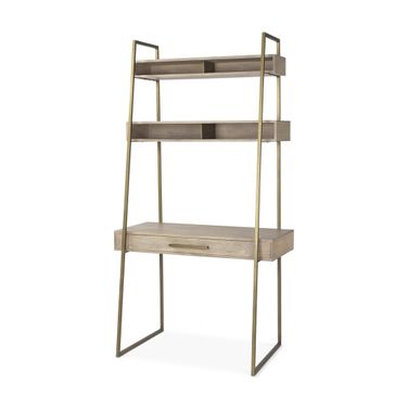 42 Inch Solid Wood and Metal Sled Ladder Desk In Brown and Gold