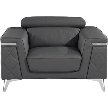 42 Inch Top Grain Leather Club Chair In Grey and Silver