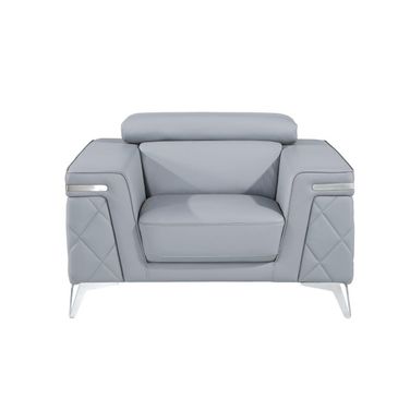 42 Inch Top Grain Leather Club Chair In Light Gray and Silver