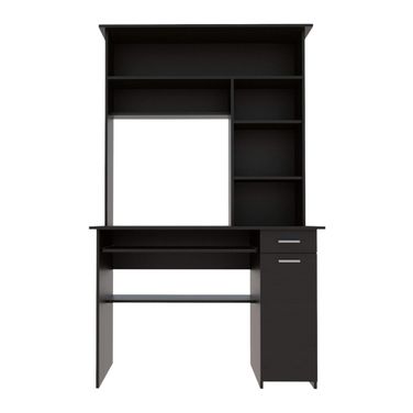 43 Inch Computer Desk with Hutch In Black