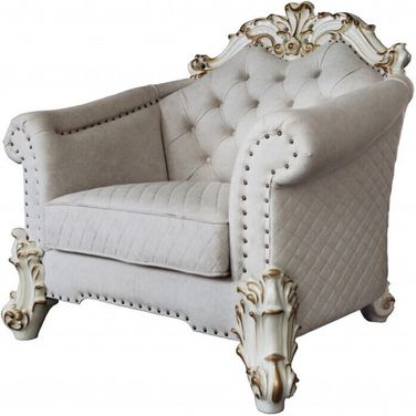 43 Inch Fabric Striped Arm Chair and Toss Pillows In Ivory and Pearl