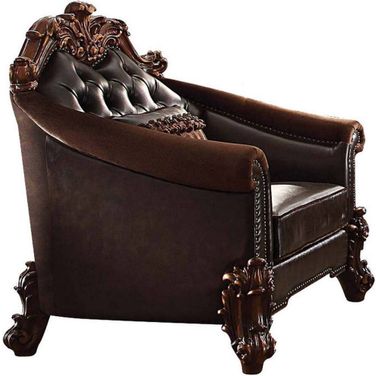 43 Inch Faux Leather Tufted Chesterfield Chair and Toss Pillow In Dark Brown