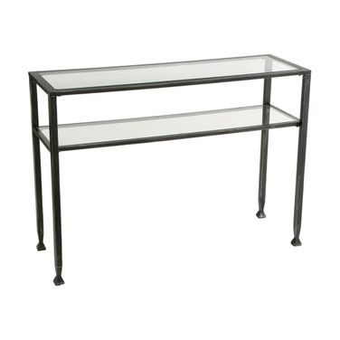 43 Inch Glass Distressed Console Table with Storage In Clear and Black