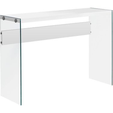 44 Inch Accent Table In Glossy White And Tempered Glass