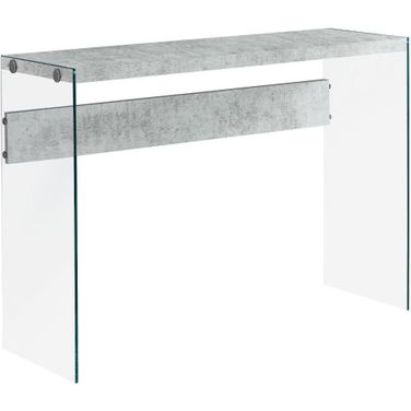 44 Inch Accent Table In Grey Cement And Tempered Glass