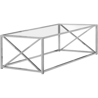 44 Inch Coffee Table In Chrome Metal With Tempered Glass