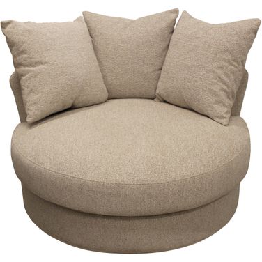 44 Inch Linen Upholstered Swivel Round Accent Chair and Toss Pillows In Sand