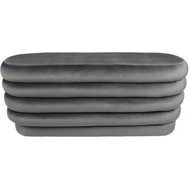 44 Inch Velvet Tufted Oval Ottoman In Gray