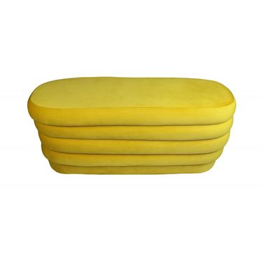 44 Inch Velvet Tufted Oval Ottoman In Yellow