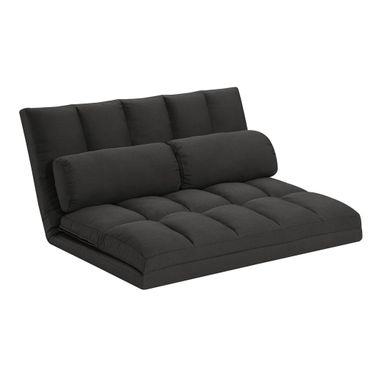 45 Inch Futon Convertible Sleeper Loveseat and Toss Pillows In Dark Gray