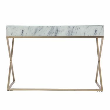 45 Inch Glass Writing Desk with Two Drawers In White and Bronze