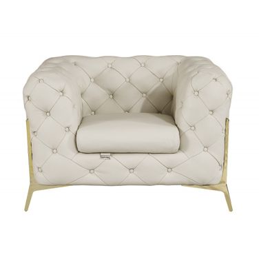 45 Inch Italian Leather Tufted Chesterfield Chair In Gold and Beige