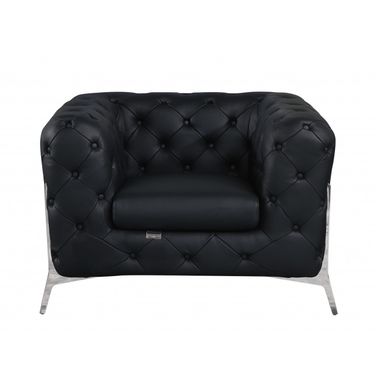 45 Inch Italian Leather Tufted Chesterfield Chair In Silver and Black