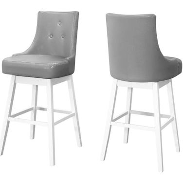 46 Inch Barstool Set Of 2 Grey Leather-Look Swivel