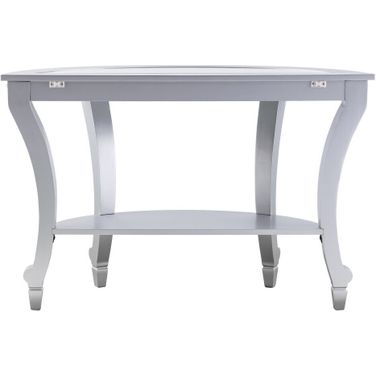 46 Inch Mirrored Glass Half Circle Console Table with Storage In Silver
