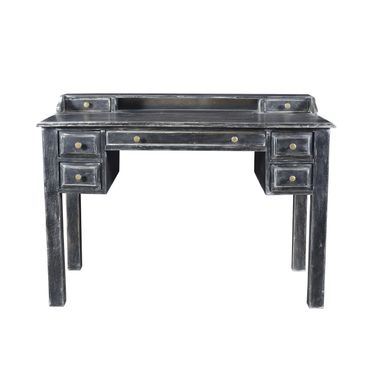 46 Inch Solid Wood Writing Desk with Seven Drawers In Black