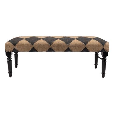 47 Inch Black Leg Checkered Upholstered Bench In Black and Tan