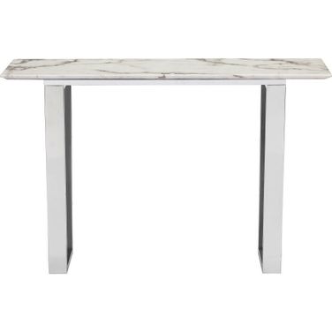 47 Inch Faux Marble Sled Console Table In White and Silver