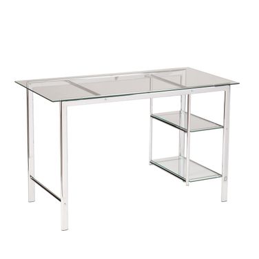 47 Inch Glass and Metal Writing Desk In Clear and Silver